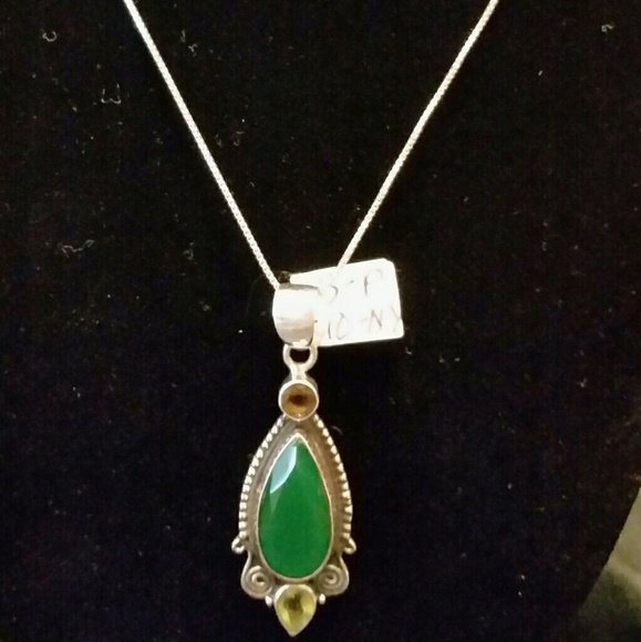 .925  Green Onyx, Peridot & Smoky Topaz Pendant - Picture 2 of 8